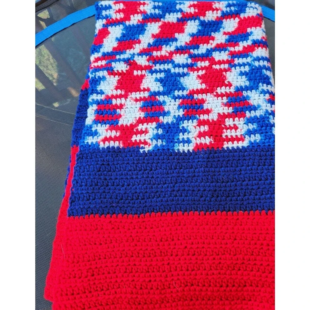 Crochet Afghan Blanket Red White Blue White Americana  50